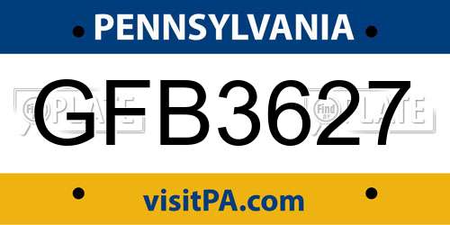 GFB3627 Pennsylvania License Plate