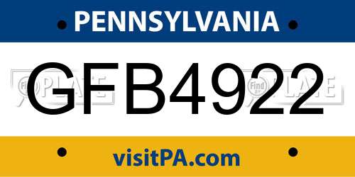 GFB4922 Pennsylvania License Plate
