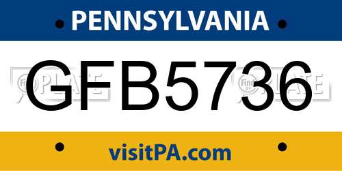 GFB5736 Pennsylvania License Plate