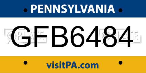 GFB6484 Pennsylvania License Plate