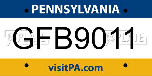GFB9011 Pennsylvania License Plate