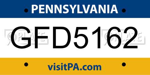 GFD5162 Pennsylvania License Plate