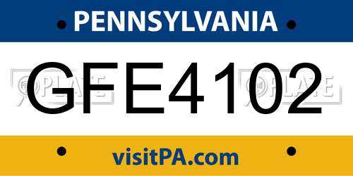 GFE4102 Pennsylvania License Plate