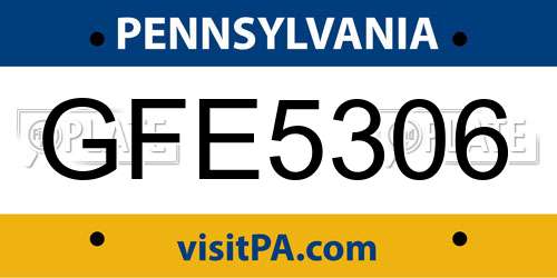 GFE5306 Pennsylvania License Plate