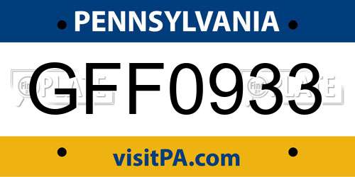 GFF0933 Pennsylvania License Plate