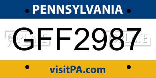 GFF2987 Pennsylvania License Plate
