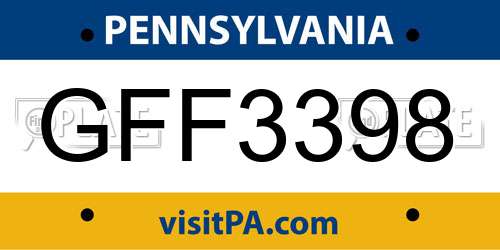 GFF3398 Pennsylvania License Plate
