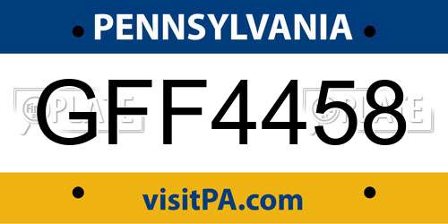 GFF4458 Pennsylvania License Plate