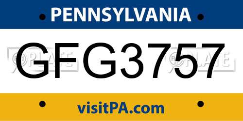 GFG3757 Pennsylvania License Plate