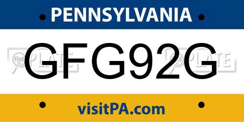 GFG92G Pennsylvania License Plate