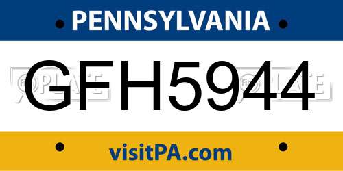 GFH5944 Pennsylvania License Plate