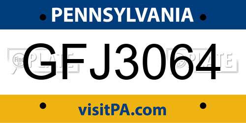 GFJ3064 Pennsylvania License Plate
