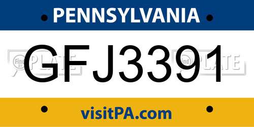 GFJ3391 Pennsylvania License Plate