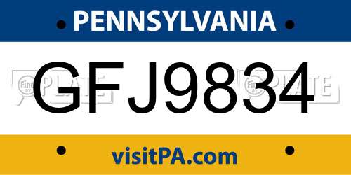 GFJ9834 Pennsylvania License Plate
