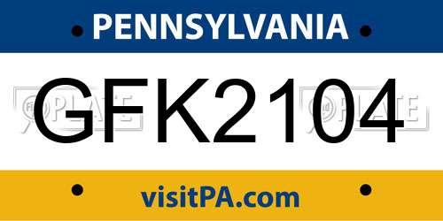 GFK2104 Pennsylvania License Plate