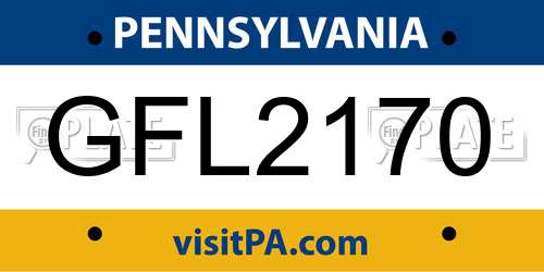 GFL2170 Pennsylvania License Plate
