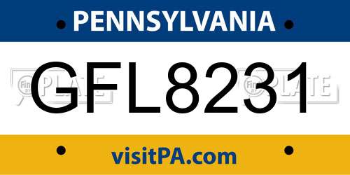 GFL8231 Pennsylvania License Plate