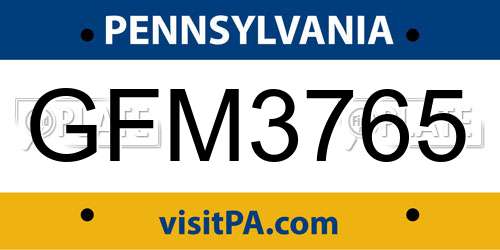 GFM3765 Pennsylvania License Plate
