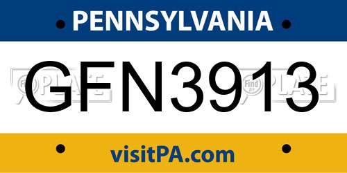 GFN3913 Pennsylvania License Plate