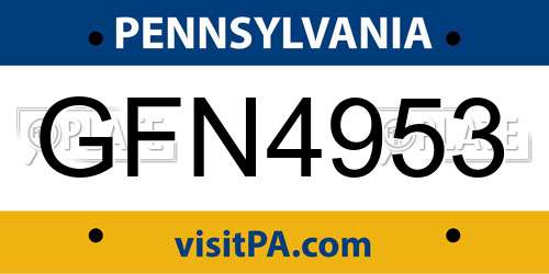GFN4953 Pennsylvania License Plate
