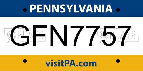 GFN7757 Pennsylvania License Plate