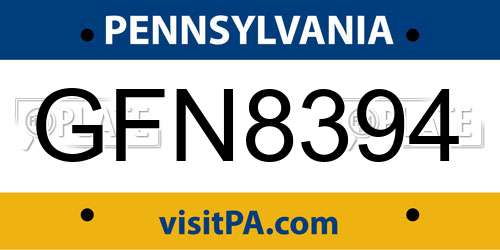 GFN8394 Pennsylvania License Plate