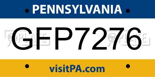 GFP7276 Pennsylvania License Plate