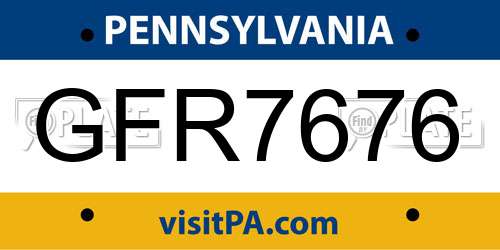 GFR7676 Pennsylvania License Plate