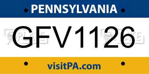 GFV1126 Pennsylvania License Plate