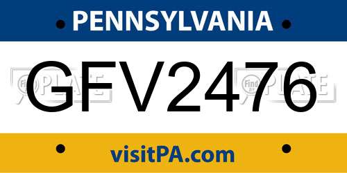 GFV2476 Pennsylvania License Plate