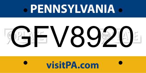 GFV8920 Pennsylvania License Plate