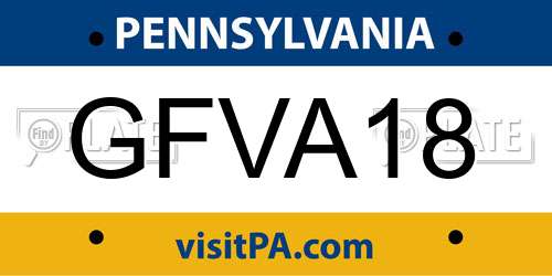 GFVA18 Pennsylvania License Plate