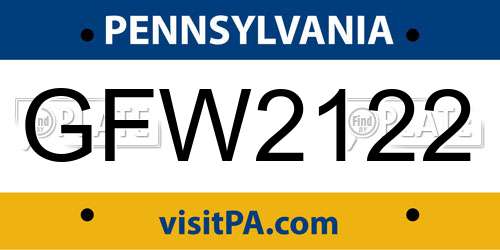GFW2122 Pennsylvania License Plate