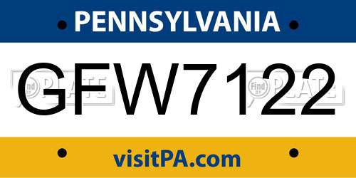 GFW7122 Pennsylvania License Plate