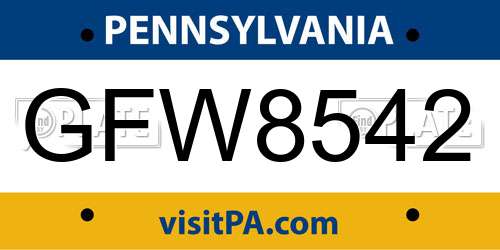 GFW8542 Pennsylvania License Plate