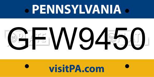GFW9450 Pennsylvania License Plate