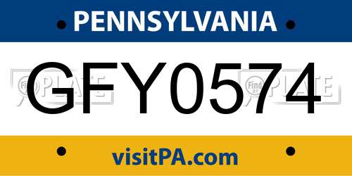 GFY0574 Pennsylvania License Plate