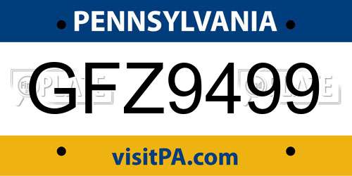 GFZ9499 Pennsylvania License Plate