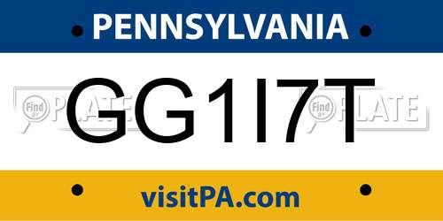GG1I7T Pennsylvania License Plate