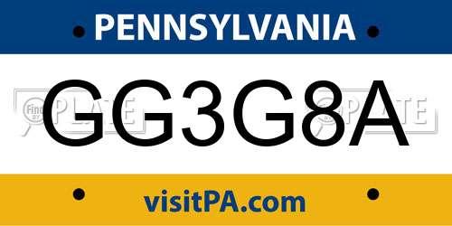 GG3G8A Pennsylvania License Plate