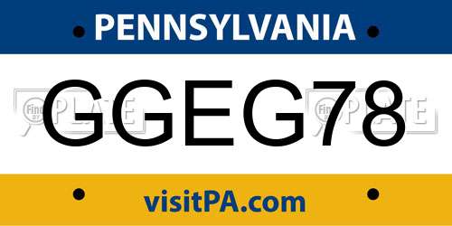 GGEG78 Pennsylvania License Plate