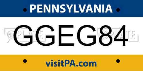 GGEG84 Pennsylvania License Plate
