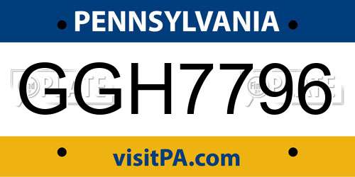 GGH7796 Pennsylvania License Plate