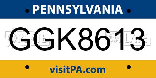 GGK8613 Pennsylvania License Plate