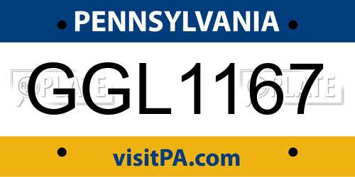 GGL1167 Pennsylvania License Plate