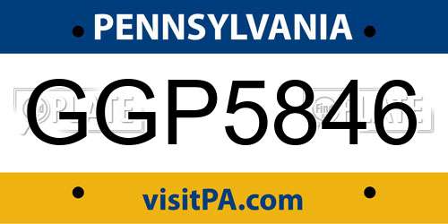 GGP5846 Pennsylvania License Plate