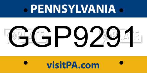 GGP9291 Pennsylvania License Plate