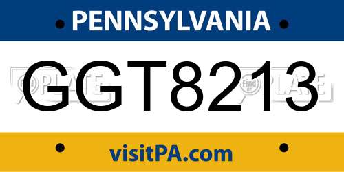 GGT8213 Pennsylvania License Plate