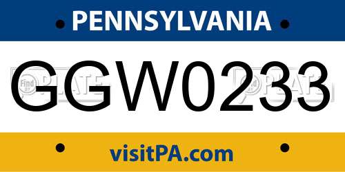 GGW0233 Pennsylvania License Plate