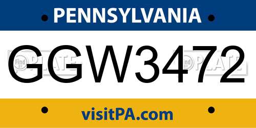GGW3472 Pennsylvania License Plate